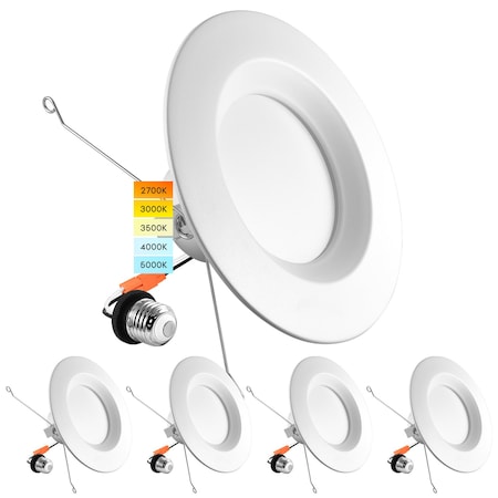 Luxrite 5/6 Inch LED Recessed Can Lights 5 CCT 2700K-5000K 14W (90W Equivalent) 1100LM Dimmable 4-Pack LR23796-4PK